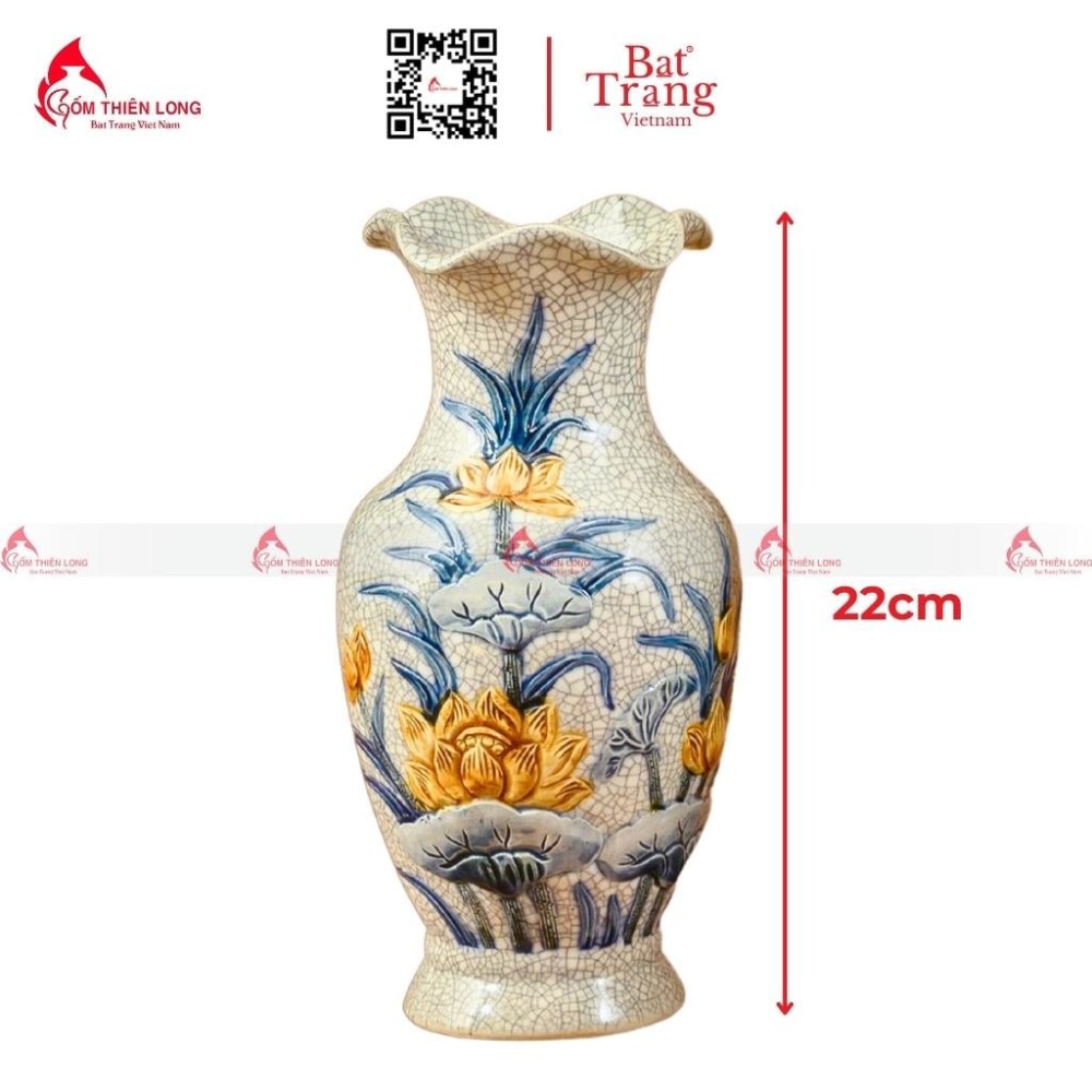 Lọ Hoa Ban Thờ Men Rạn Miệng Lượn 230829