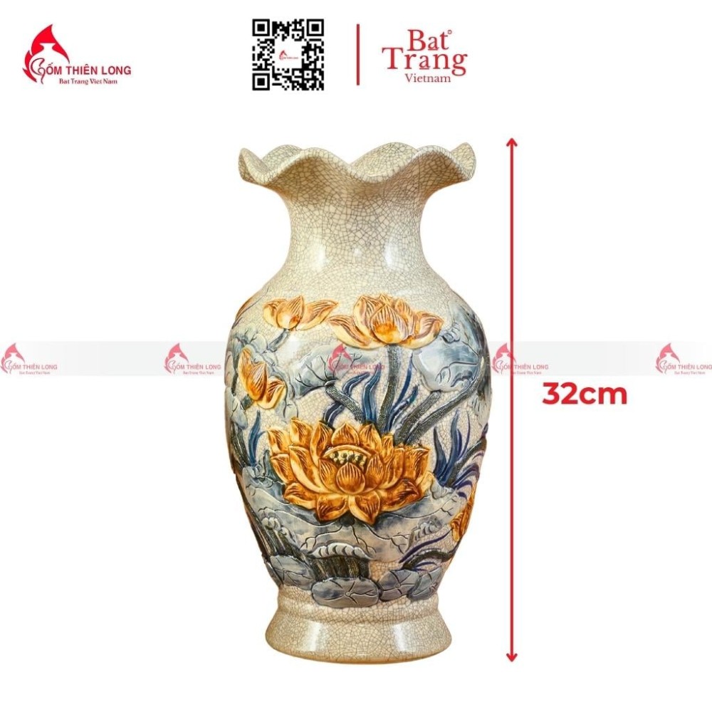 Lọ Hoa Ban Thờ Men Rạn Miệng Lượn 230829