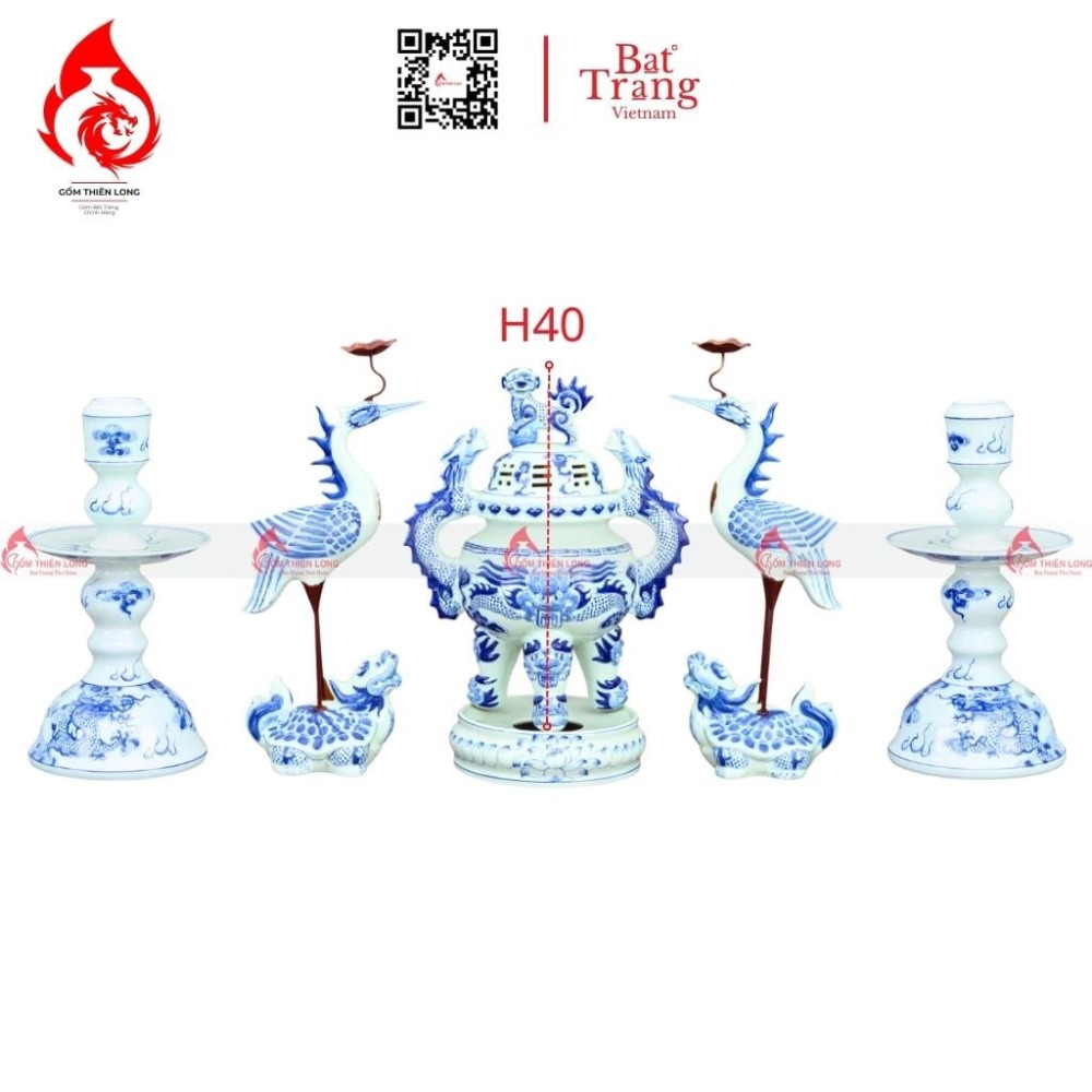 Bộ Đỉnh Hạc Ngũ Sự Men Lam 230844