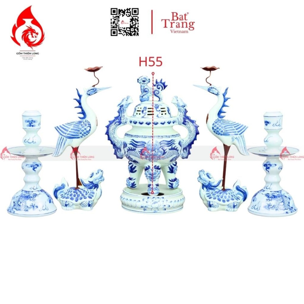 Bộ Đỉnh Hạc Ngũ Sự Men Lam 230844