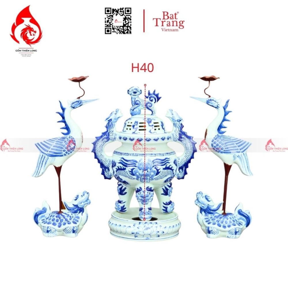 Bộ Đỉnh Hạc Tam Sự Men Lam 230845