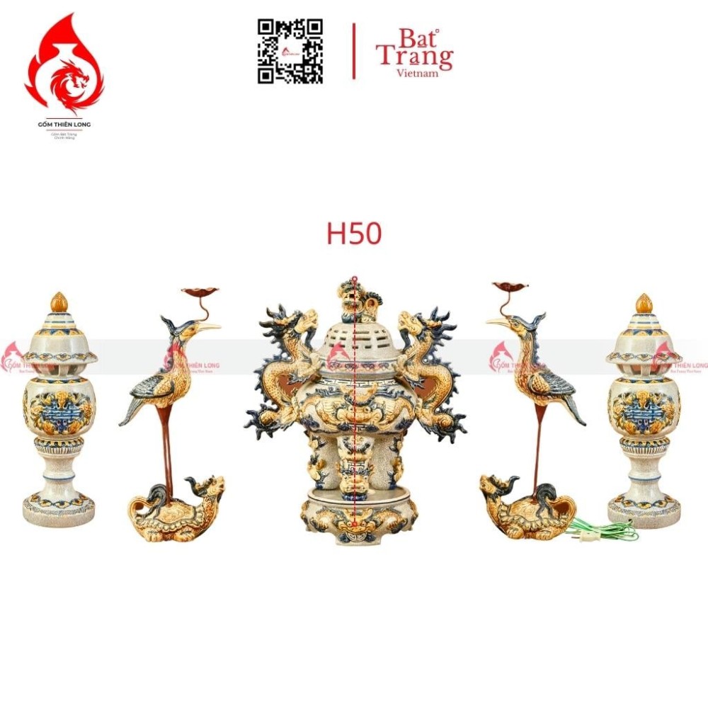 Bộ Đỉnh Hạc Ngũ Sự Men Rạn Đèn Ngũ Phúc 230851