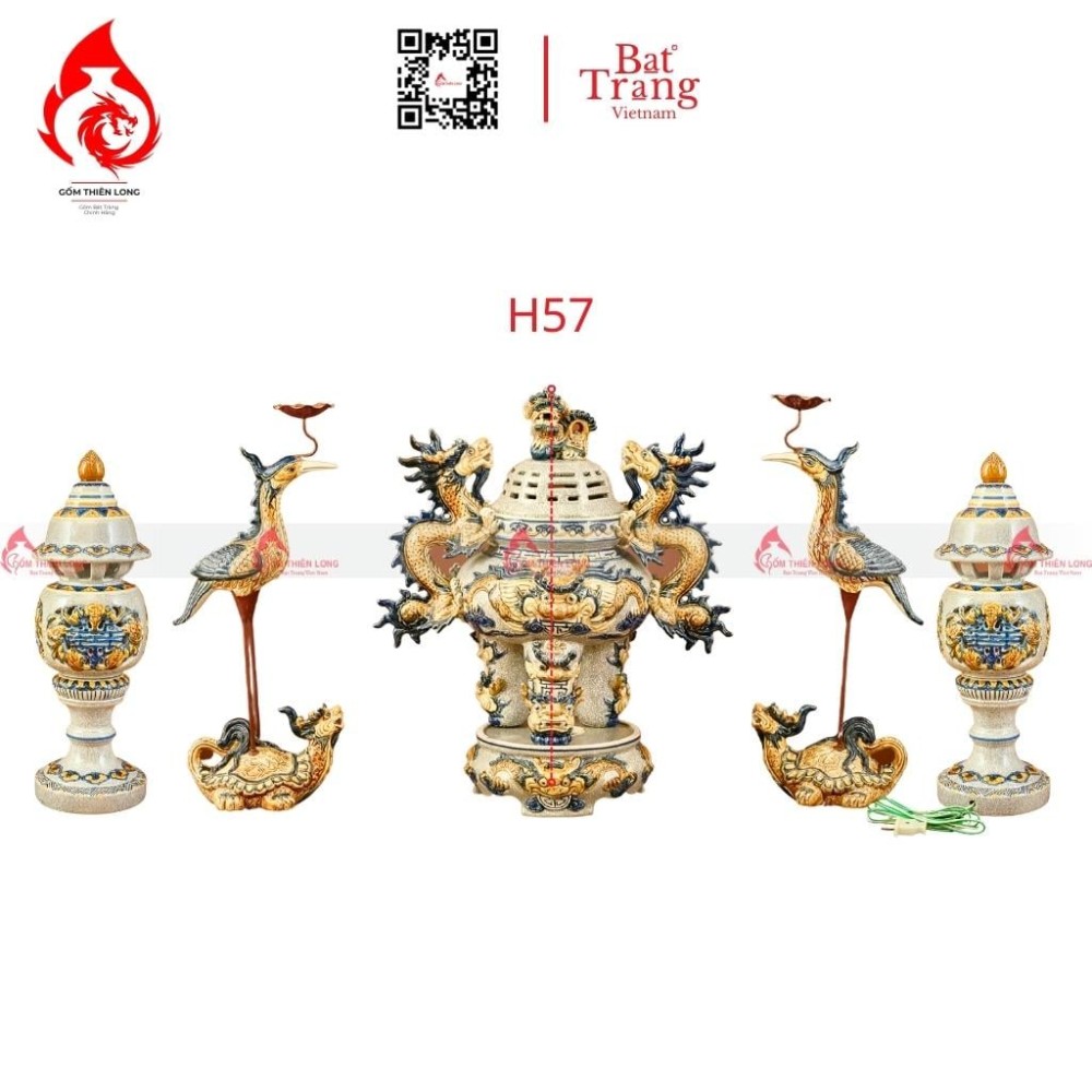 Bộ Đỉnh Hạc Ngũ Sự Men Rạn Đèn Ngũ Phúc 230851