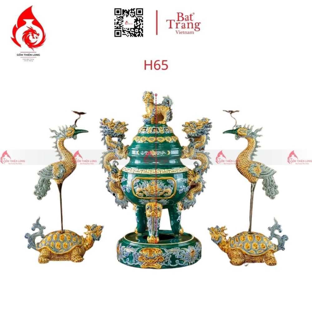 Bộ Đỉnh Hạc Tam Sự Men Xanh Lục Bảo 230856