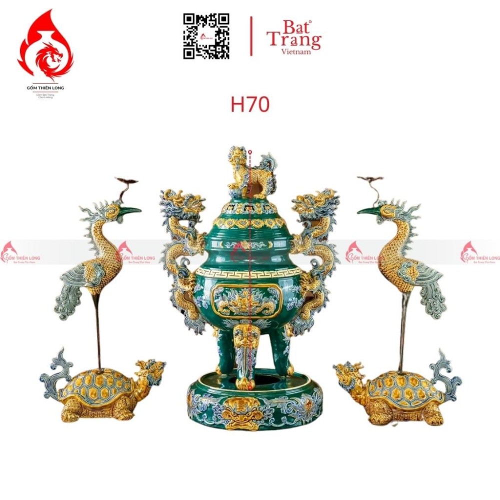 Bộ Đỉnh Hạc Tam Sự Men Xanh Lục Bảo 230856