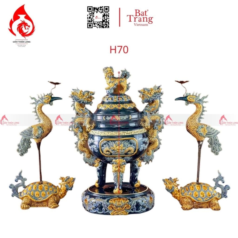 Bộ Đỉnh Hạc Tam Sự Men Xanh Coban 230857