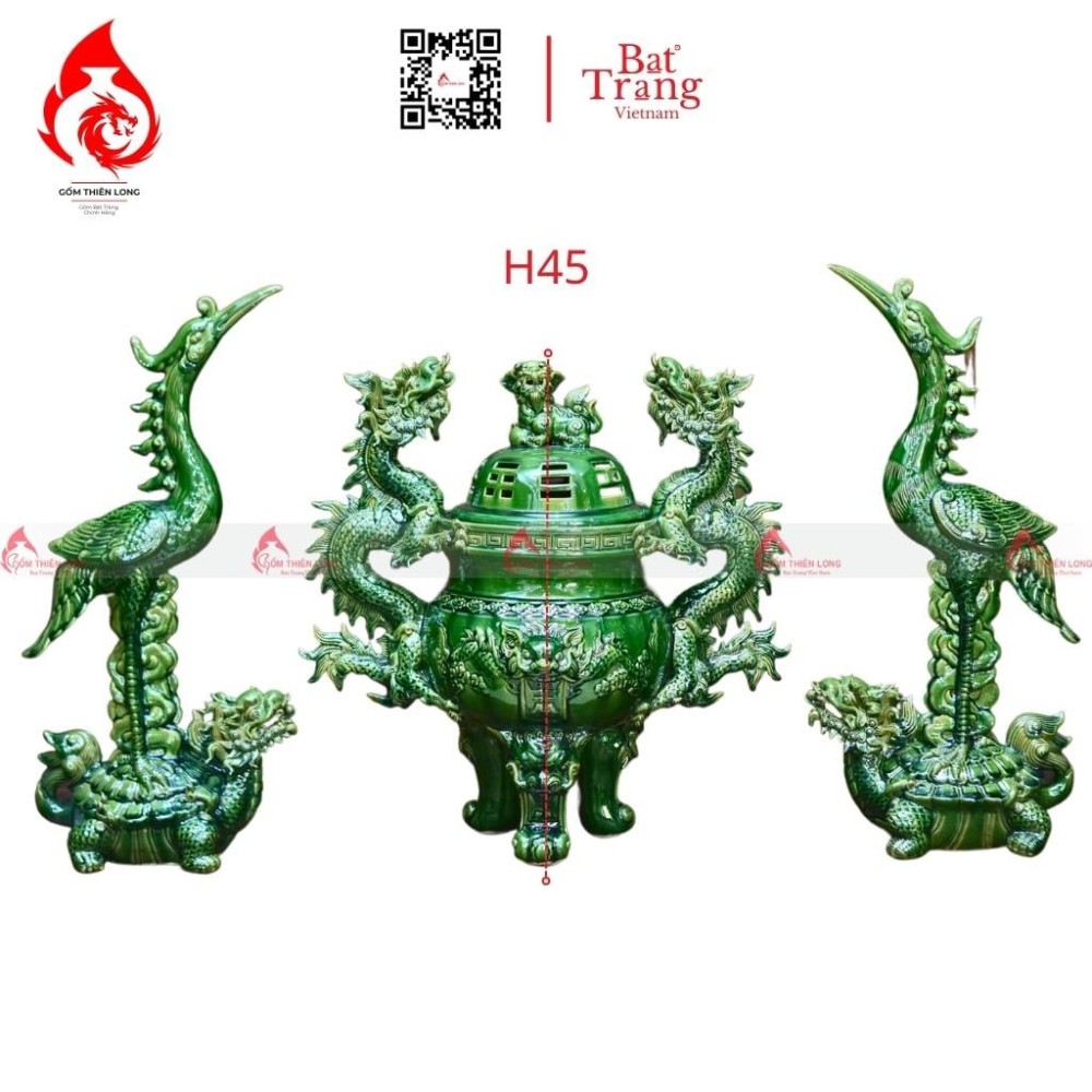 Bộ Đỉnh Hạc Chân Sứ Tam Sự Men Xanh Ngọc Lục Bảo 230860