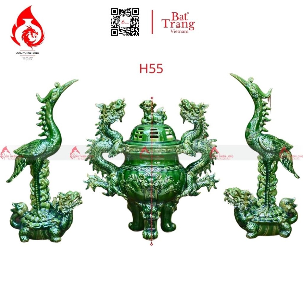 Bộ Đỉnh Hạc Chân Sứ Tam Sự Men Xanh Ngọc Lục Bảo 230860