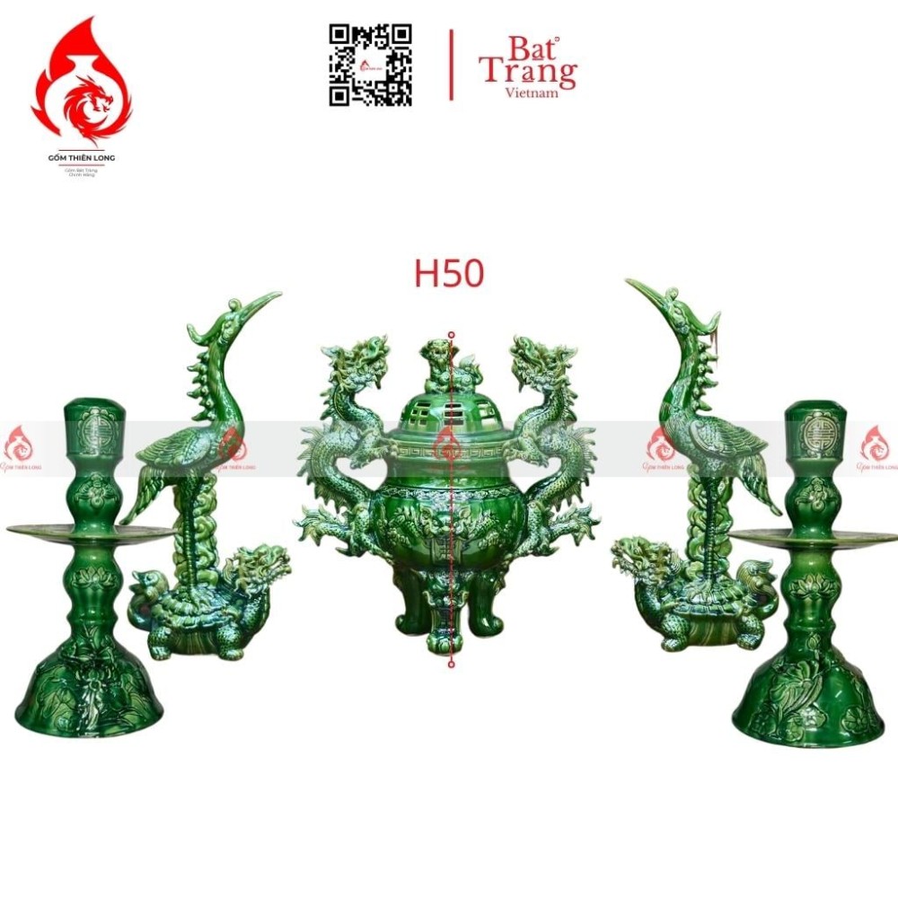 Bộ Đỉnh Hạc Chân Sứ Ngũ Sự Men Xanh Ngọc Lục Bảo 230861