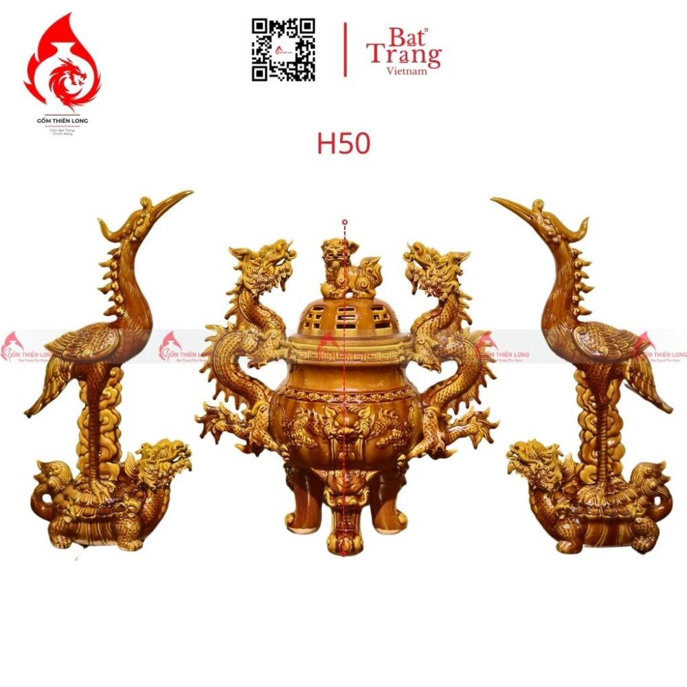 Bộ Đỉnh Hạc Chân Sứ Tam Sự Men Hoàng Thổ 230862