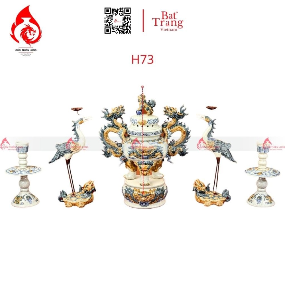 Bộ Đỉnh Hạc Ngũ Sự Men Rạn 230869