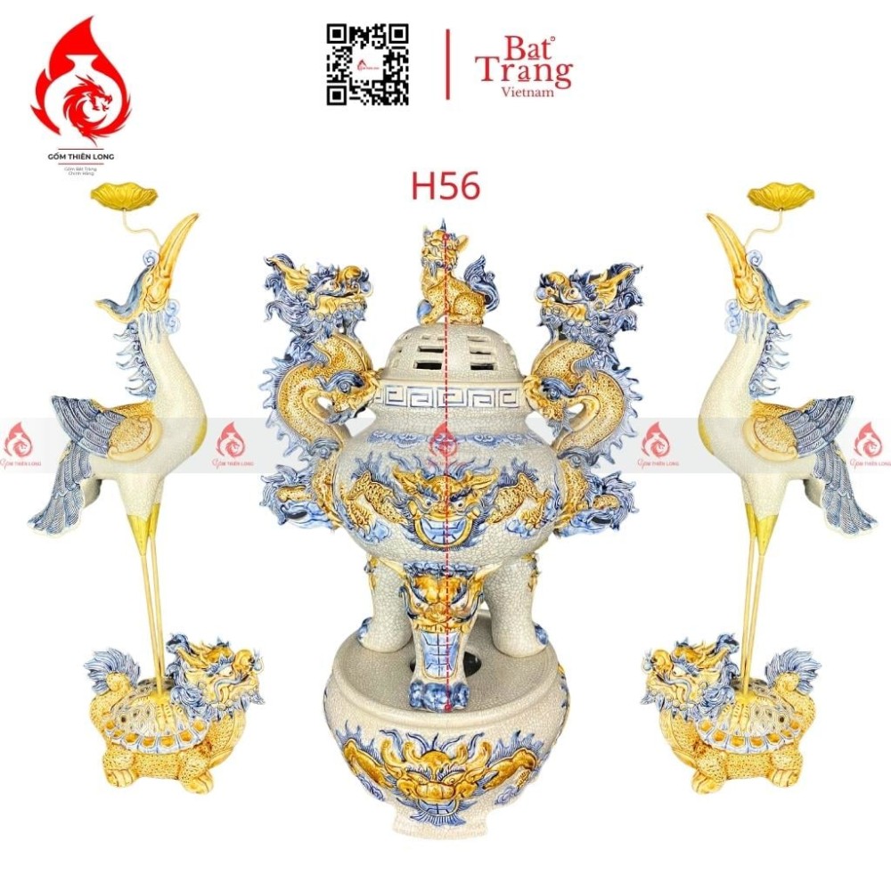 Bộ Đỉnh Hạc Tam Sự Men Rạn 230870