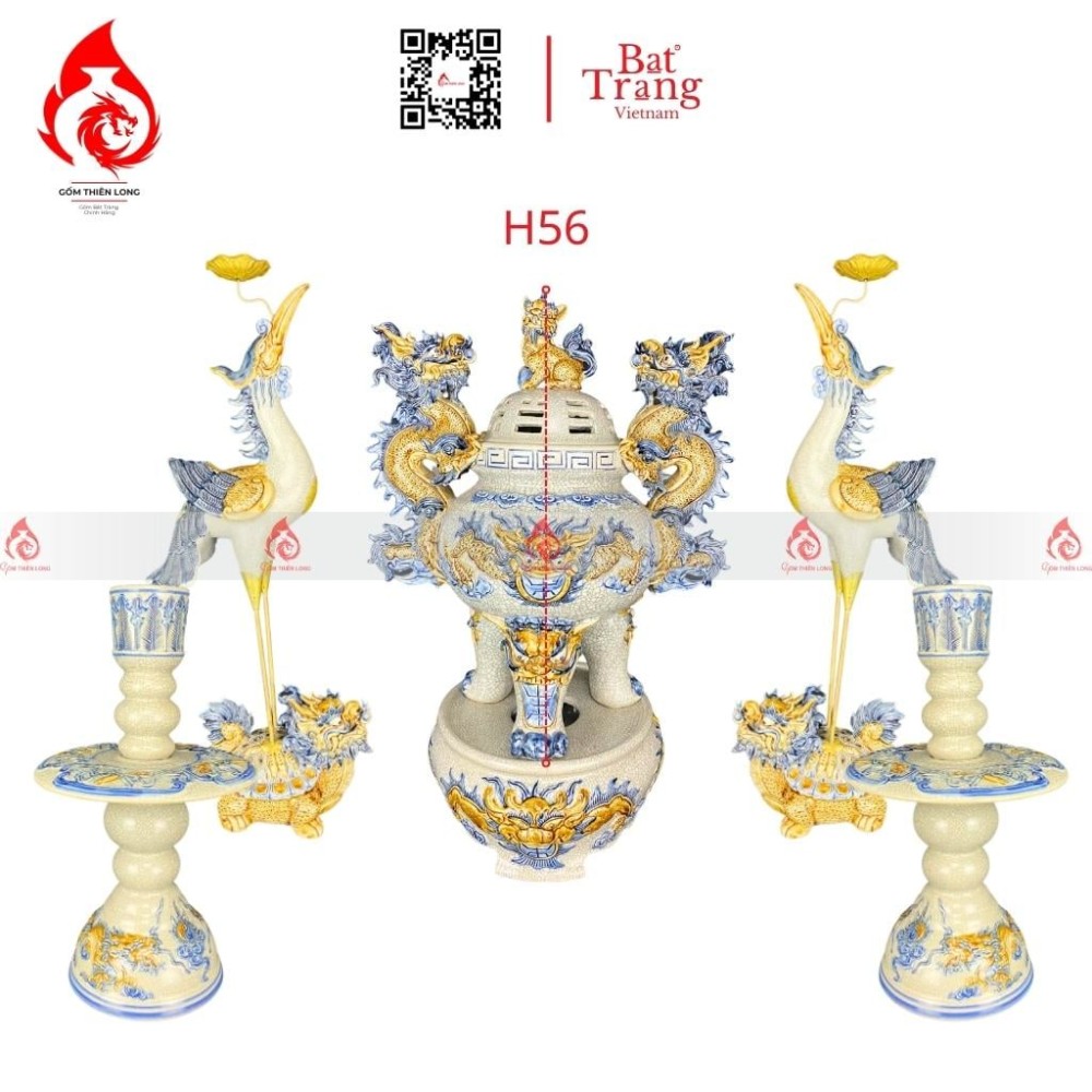 Bộ Đỉnh Hạc Ngũ Sự Men Rạn 230871