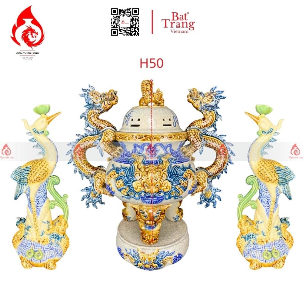 Bộ Đỉnh Hạc Chân Sứ Tam Sự Men Rạn 230872