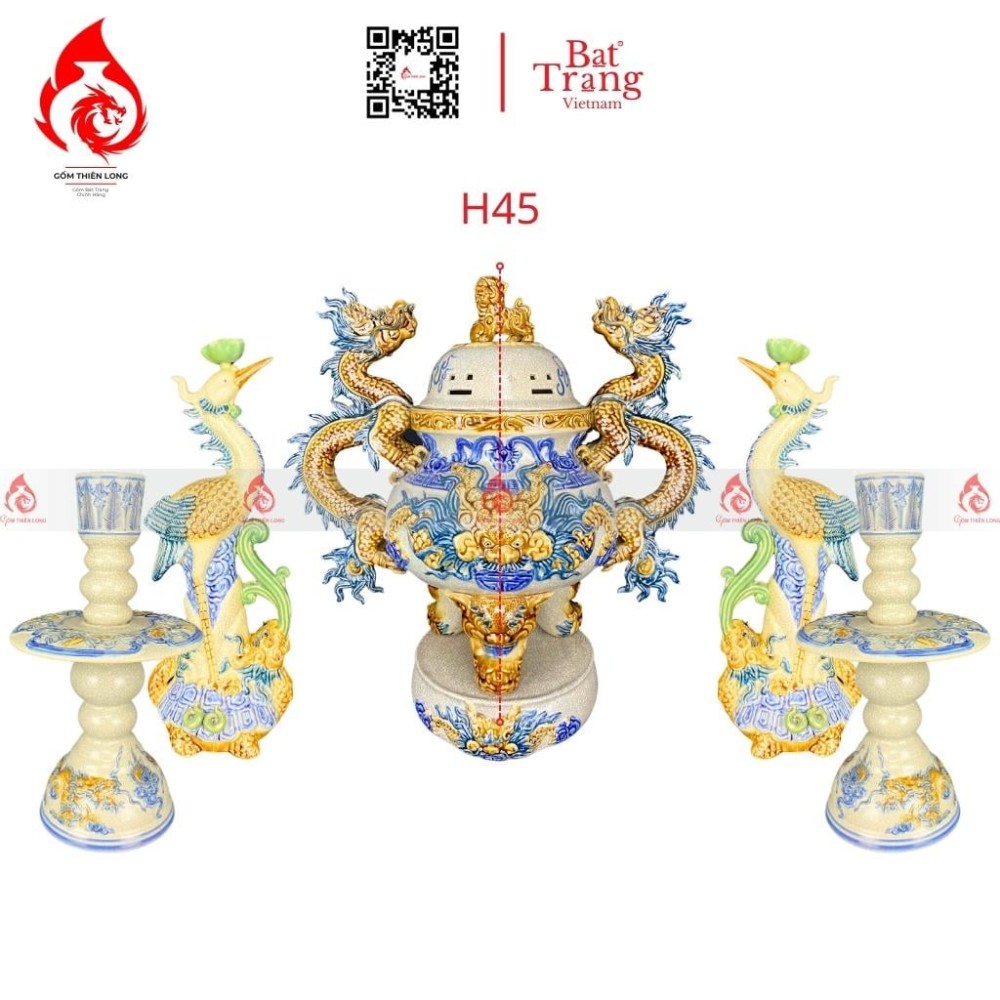 Bộ Đỉnh Hạc Chân Sứ Ngũ Sự Men Rạn 230873