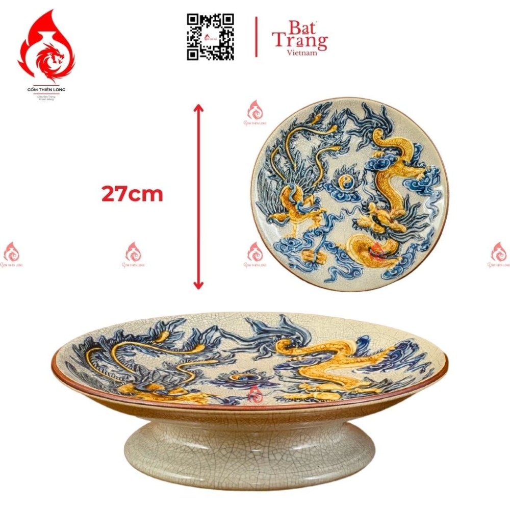 Mâm Bồng Sứ Men Rạn Đắp Rồng 230873R