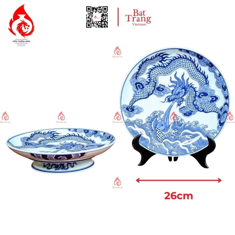 Mâm Bồng Sứ Men Lam Vẽ Rồng 230874R