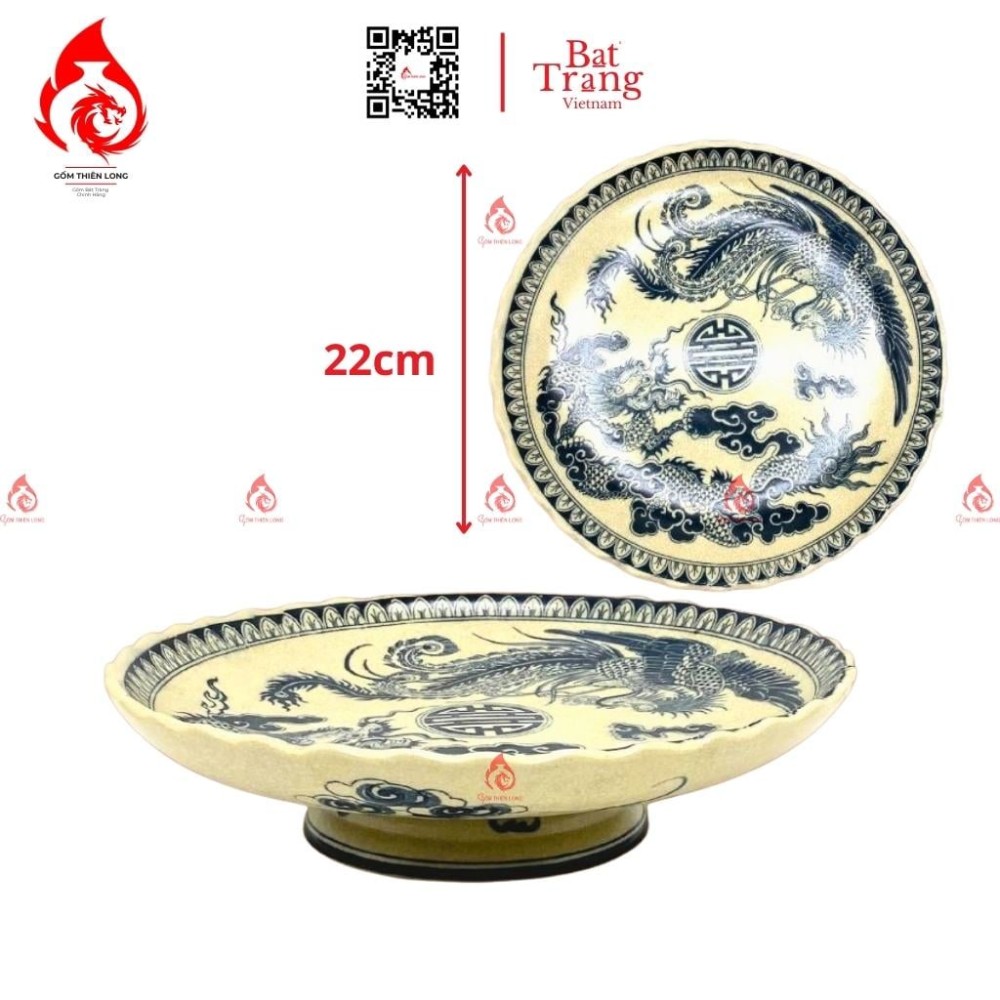 Mâm Bồng Sứ Men Rạn Vẽ Rồng Phượng 230886R