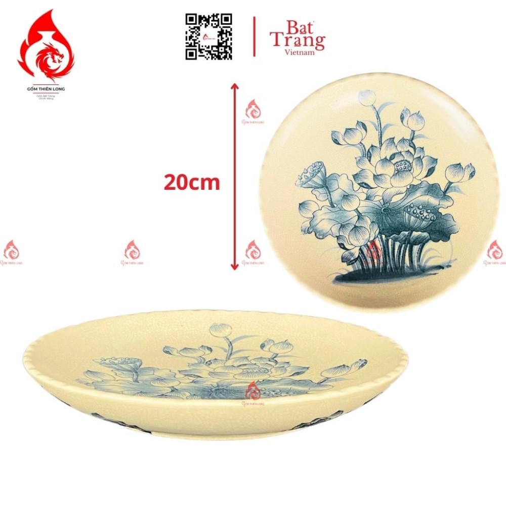Mâm Bồng Sứ Đế Thấp Men Rạn Vẽ Hoa Sen 230887S