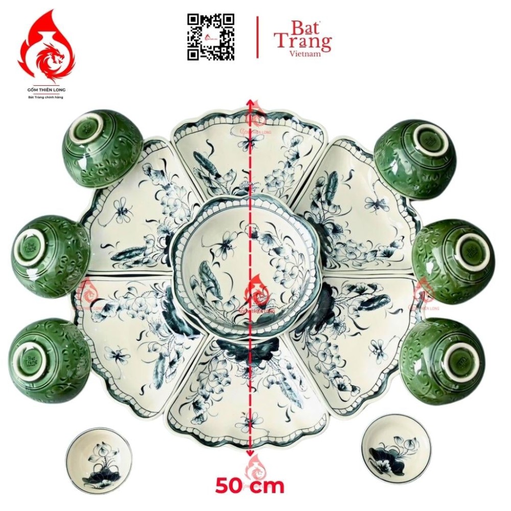 Bộ Bát Đĩa Hoa Mặt Trời Men Rêu Hoa Sen 230888