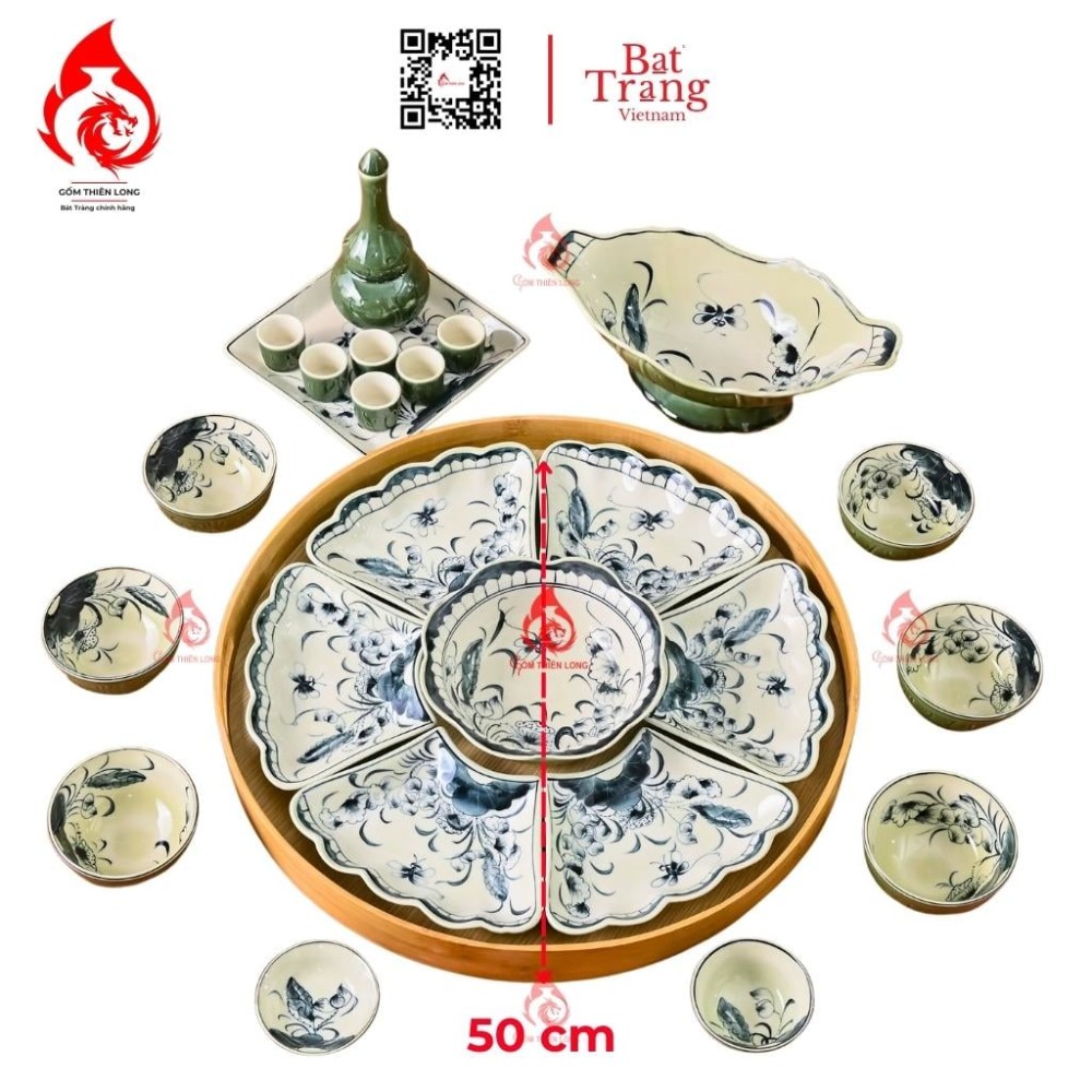 Bộ Bát Đĩa Hoa Mặt Trời Men Rêu Hoa Sen 230888