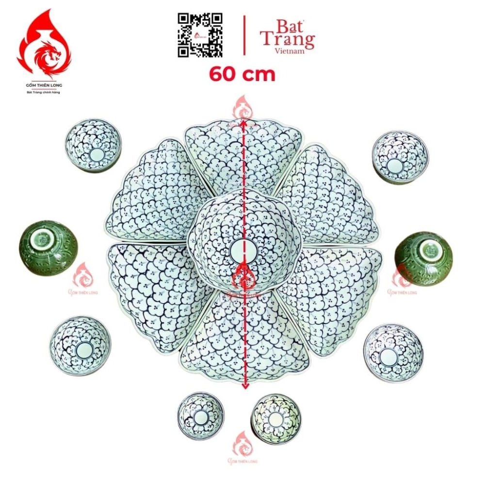 Bộ Bát Đĩa Hoa Mặt Trời Men Rêu Vẽ Liên Hoa 230890