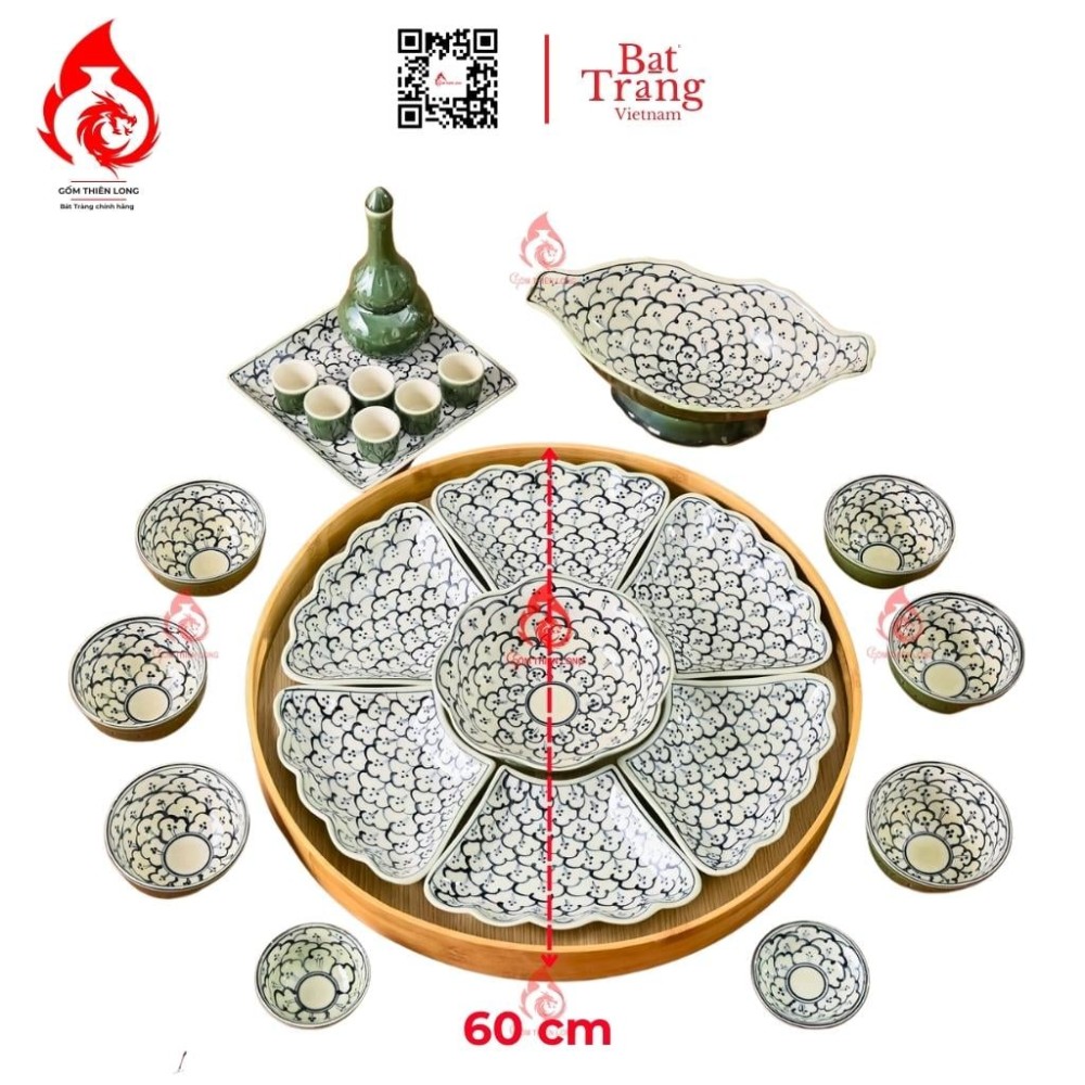 Bộ Bát Đĩa Hoa Mặt Trời Men Rêu Vẽ Liên Hoa 230890