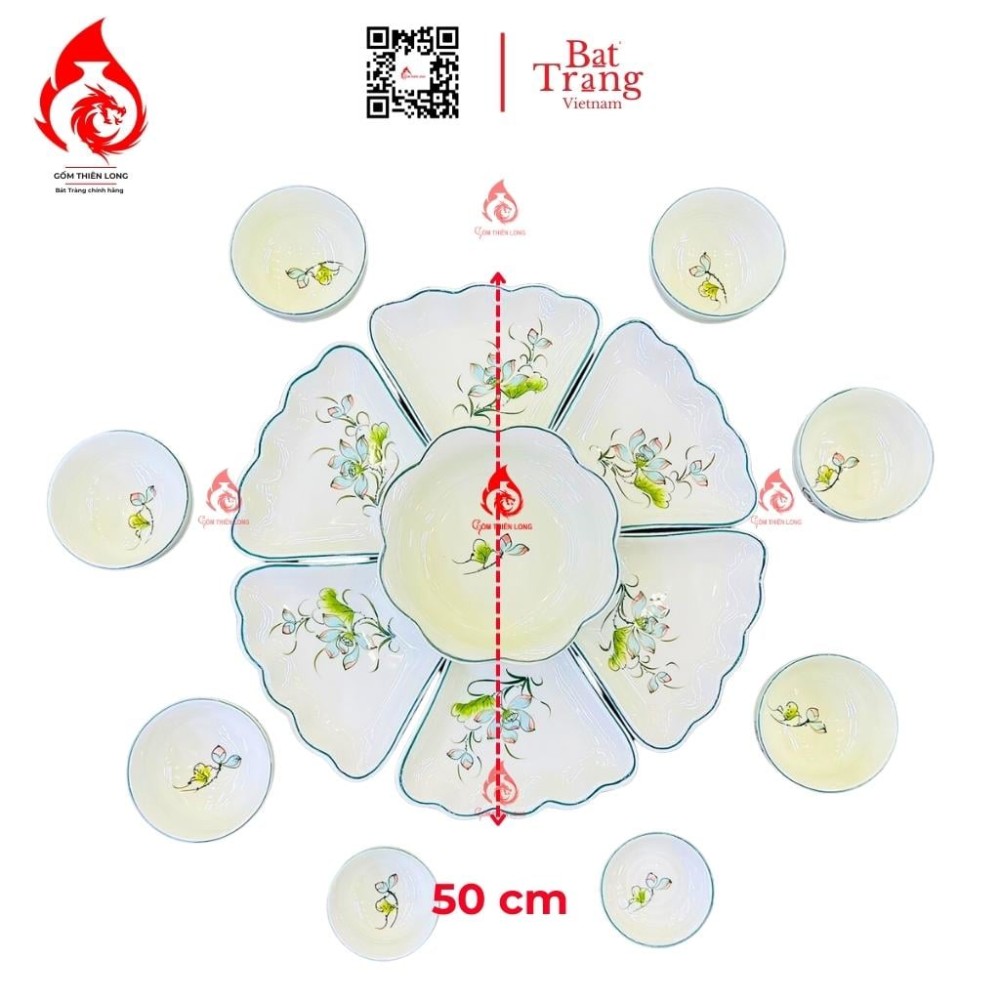 Bộ Bát Đĩa Hoa Mặt Trời Vẽ Sen Bóng 230904