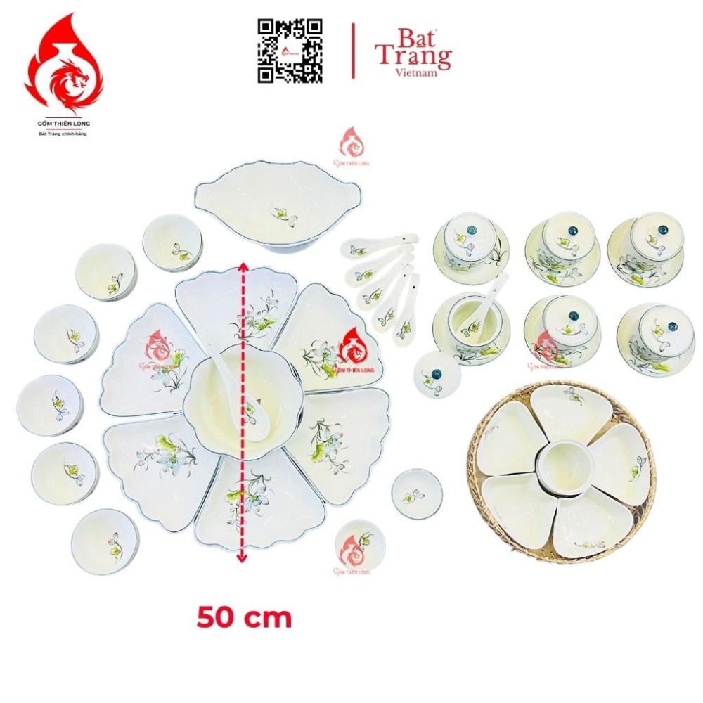 Bộ Bát Đĩa Hoa Mặt Trời Vẽ Sen Bóng 230904