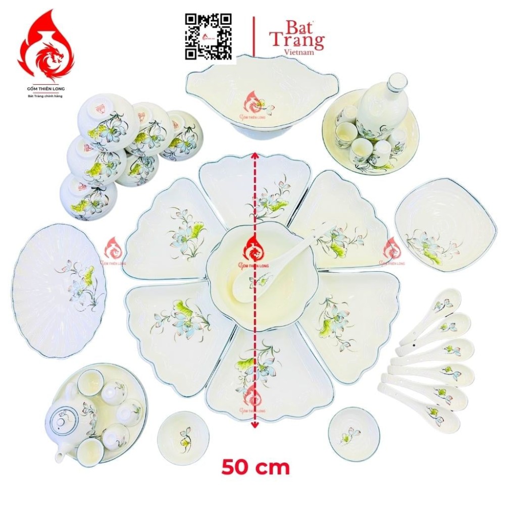 Bộ Bát Đĩa Hoa Mặt Trời Vẽ Sen Bóng 230904