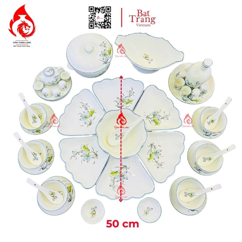 Bộ Bát Đĩa Hoa Mặt Trời Vẽ Sen Bóng 230904