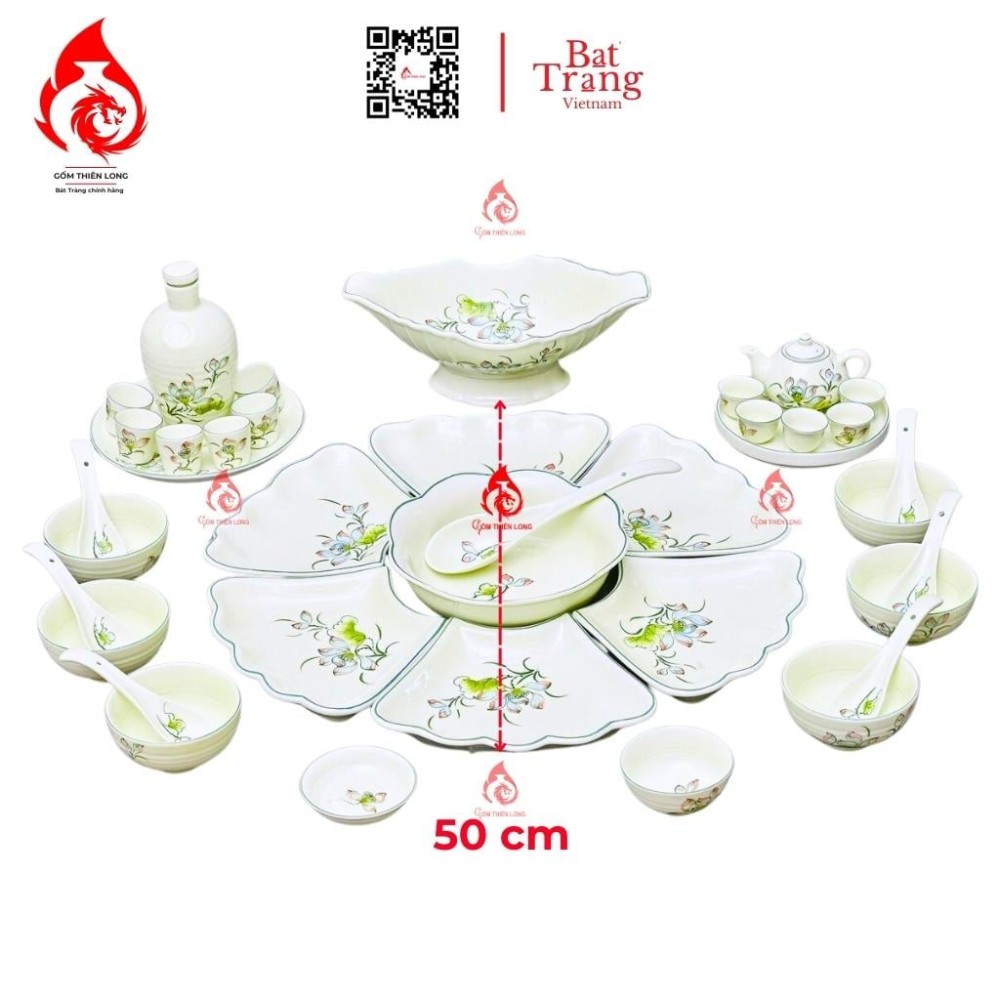 Bộ Bát Đĩa Hoa Mặt Trời Vẽ Sen Bóng 230904