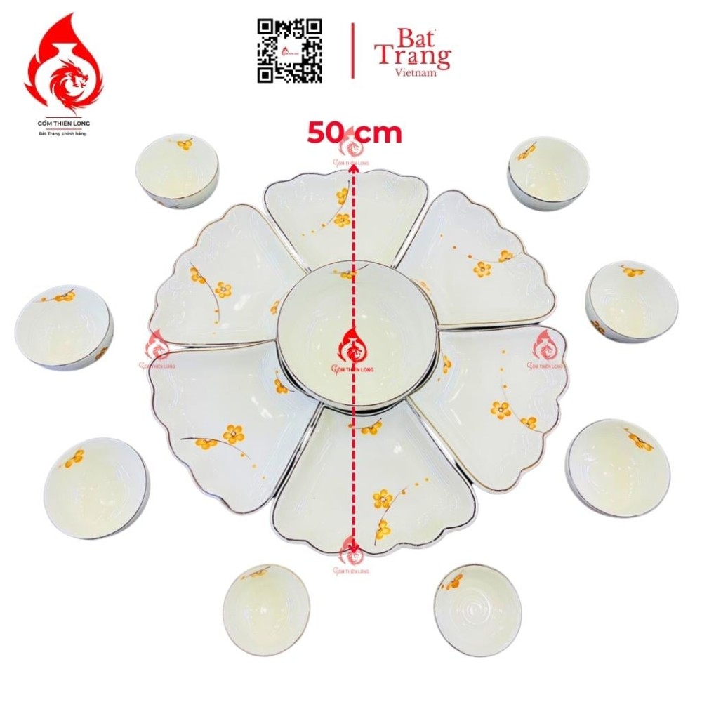 Bộ Bát Đĩa Hoa Mặt Trời Vẽ Mai Vàng 230906