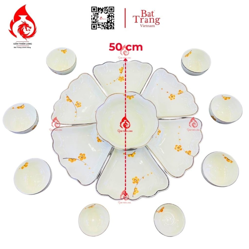 Bộ Bát Đĩa Hoa Mặt Trời Vẽ Mai Vàng 230906
