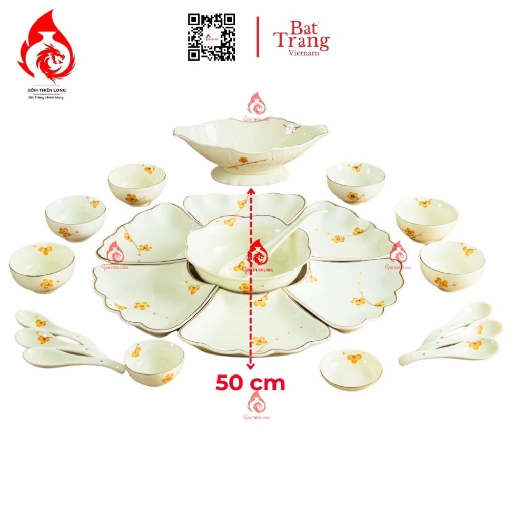 Bộ Bát Đĩa Hoa Mặt Trời Vẽ Mai Vàng 230906