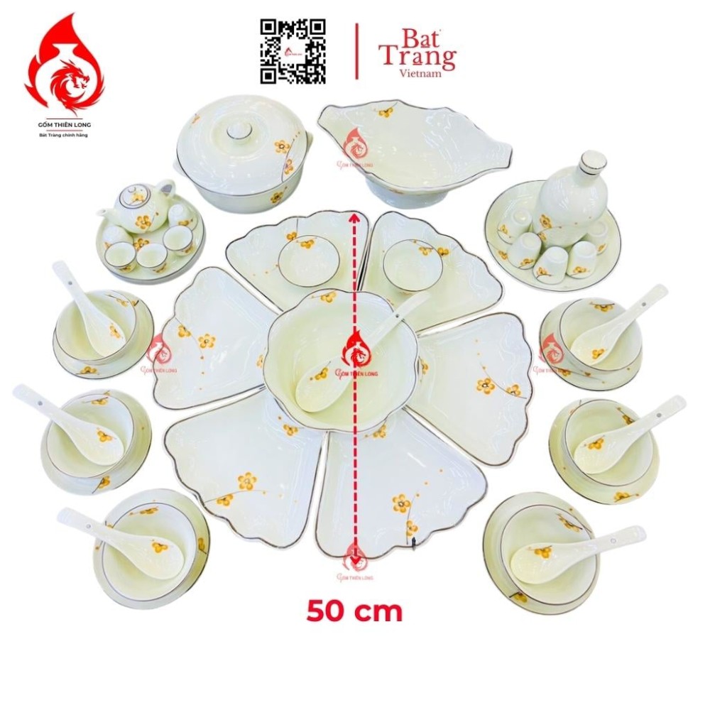 Bộ Bát Đĩa Hoa Mặt Trời Vẽ Mai Vàng 230906