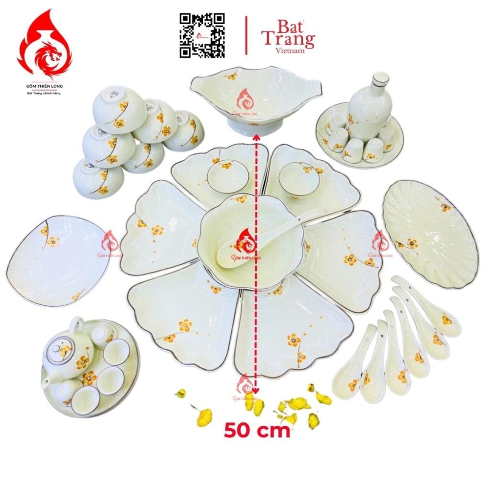 Bộ Bát Đĩa Hoa Mặt Trời Vẽ Mai Vàng 230906