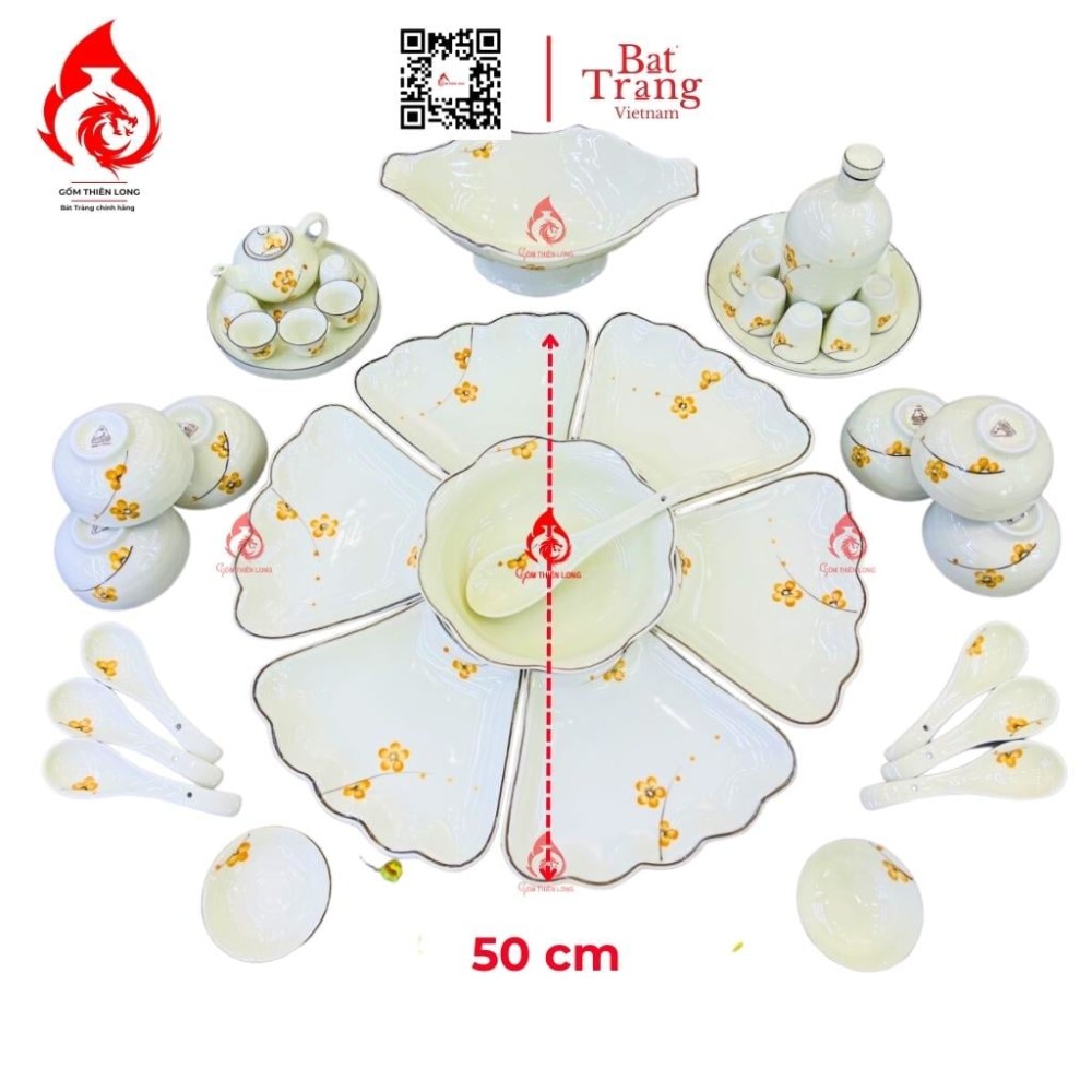 Bộ Bát Đĩa Hoa Mặt Trời Vẽ Mai Vàng 230906