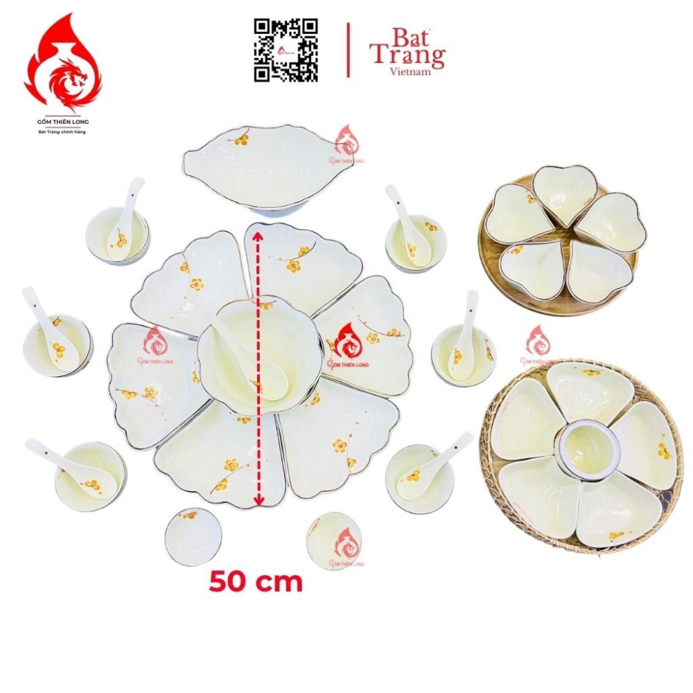 Bộ Bát Đĩa Hoa Mặt Trời Vẽ Mai Vàng 230906
