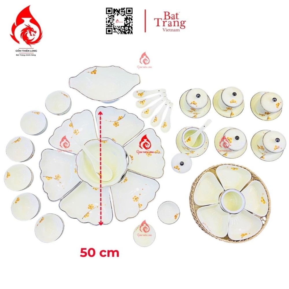 Bộ Bát Đĩa Hoa Mặt Trời Vẽ Mai Vàng 230906