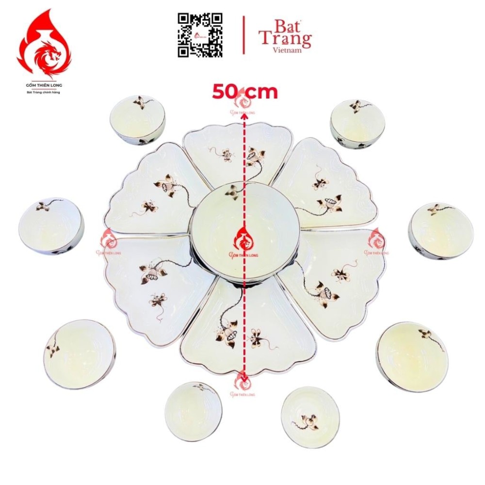 Bộ Bát Đĩa Hoa Mặt Trời Vẽ Sen Chàm 230907