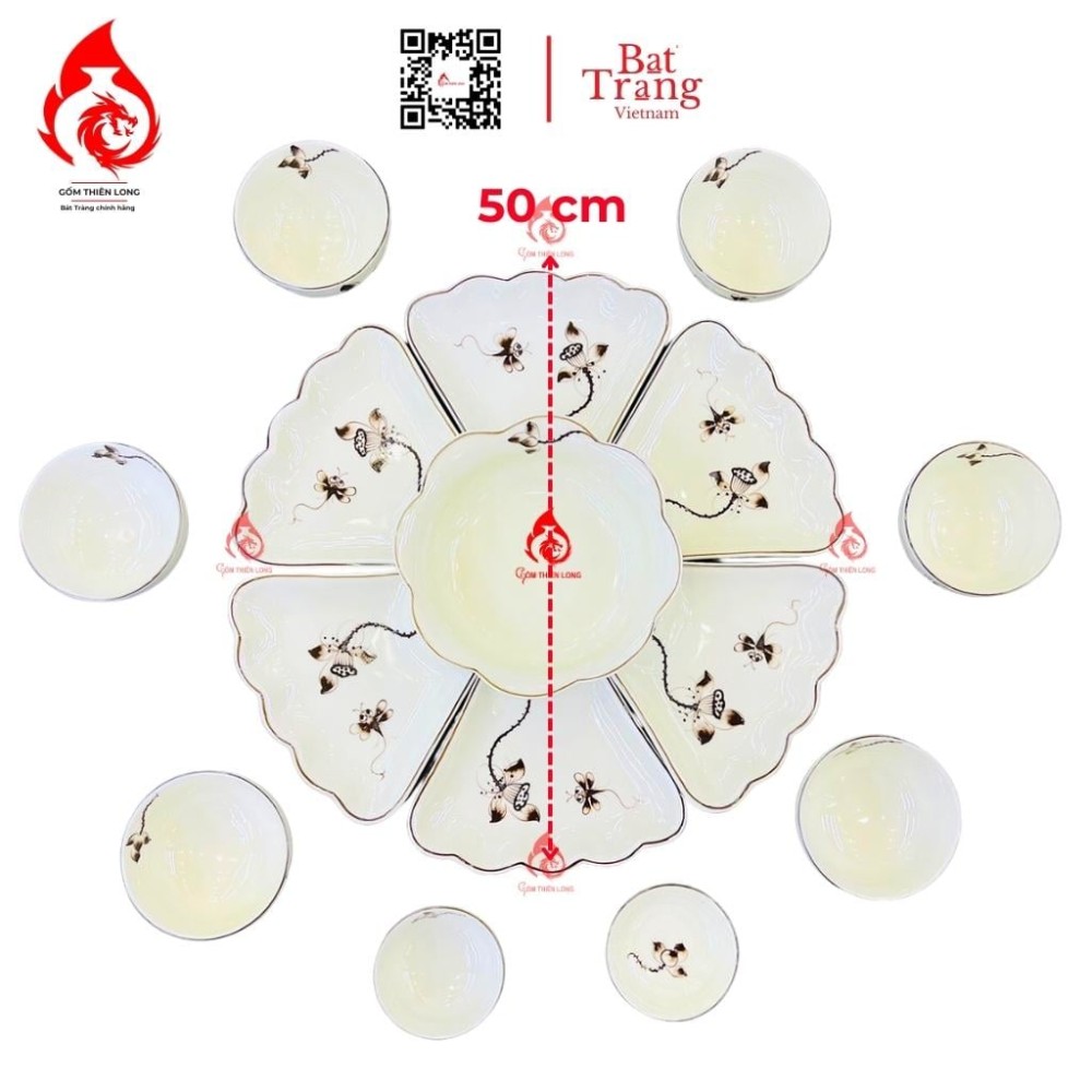 Bộ Bát Đĩa Hoa Mặt Trời Vẽ Sen Chàm 230907