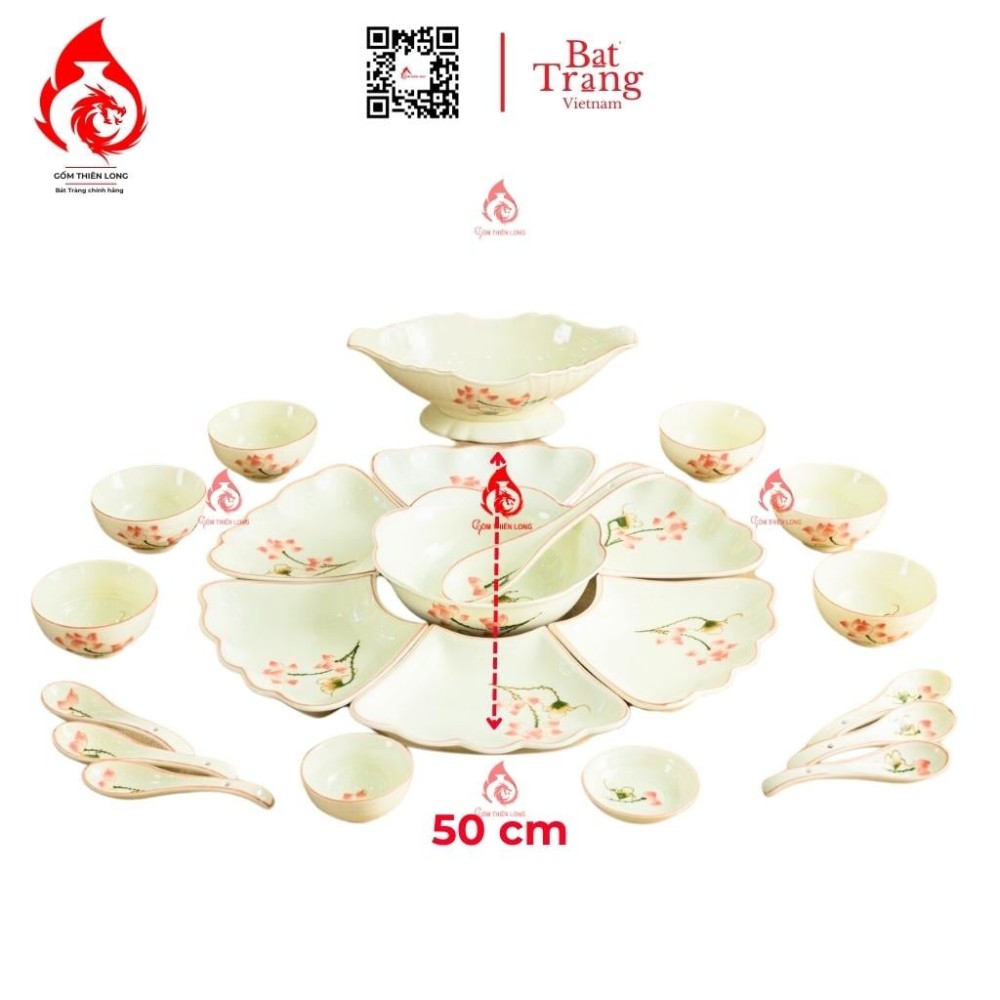 Bộ Bát Đĩa Hoa Mặt Trời Vẽ Sen Hồng 230908