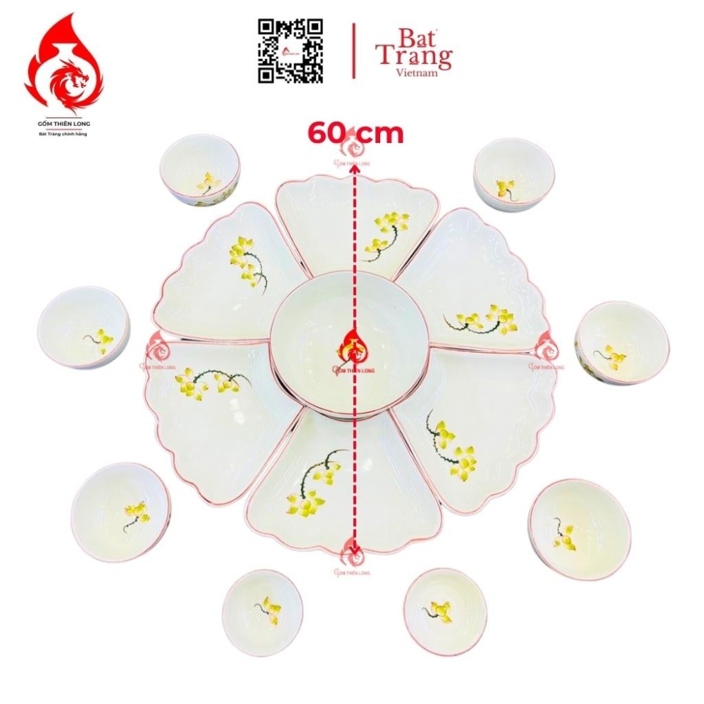 Bộ Bát Đĩa Hoa Mặt Trời Vẽ Sen Vàng 230909