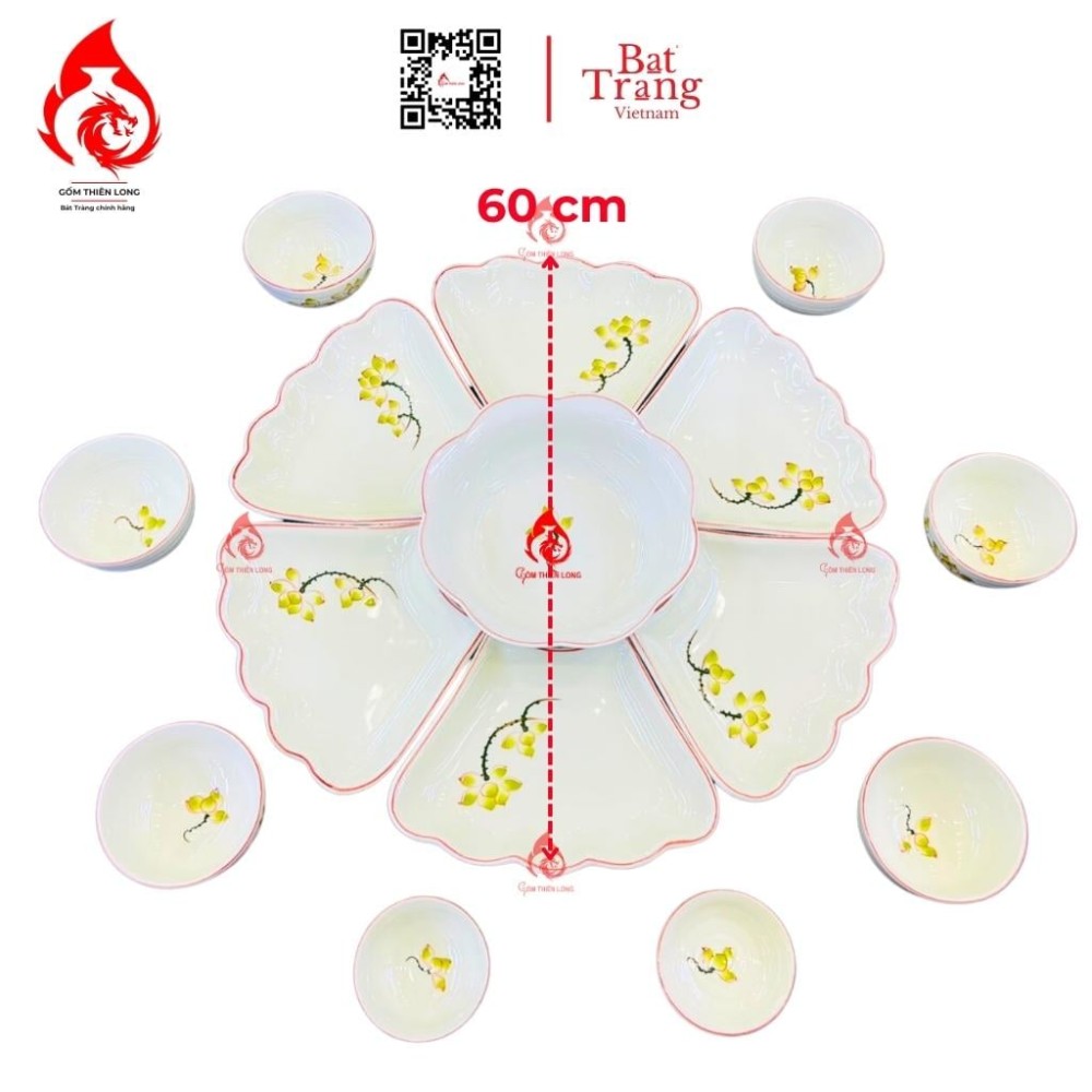 Bộ Bát Đĩa Hoa Mặt Trời Vẽ Sen Vàng 230909