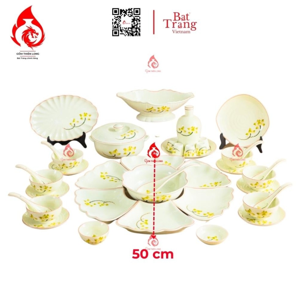 Bộ Bát Đĩa Hoa Mặt Trời Vẽ Sen Vàng 230909