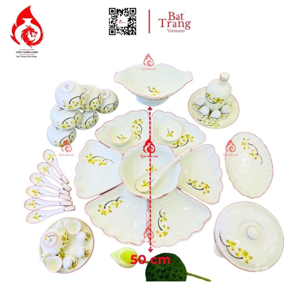 Bộ Bát Đĩa Hoa Mặt Trời Vẽ Sen Vàng 230909