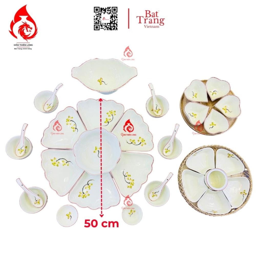 Bộ Bát Đĩa Hoa Mặt Trời Vẽ Sen Vàng 230909