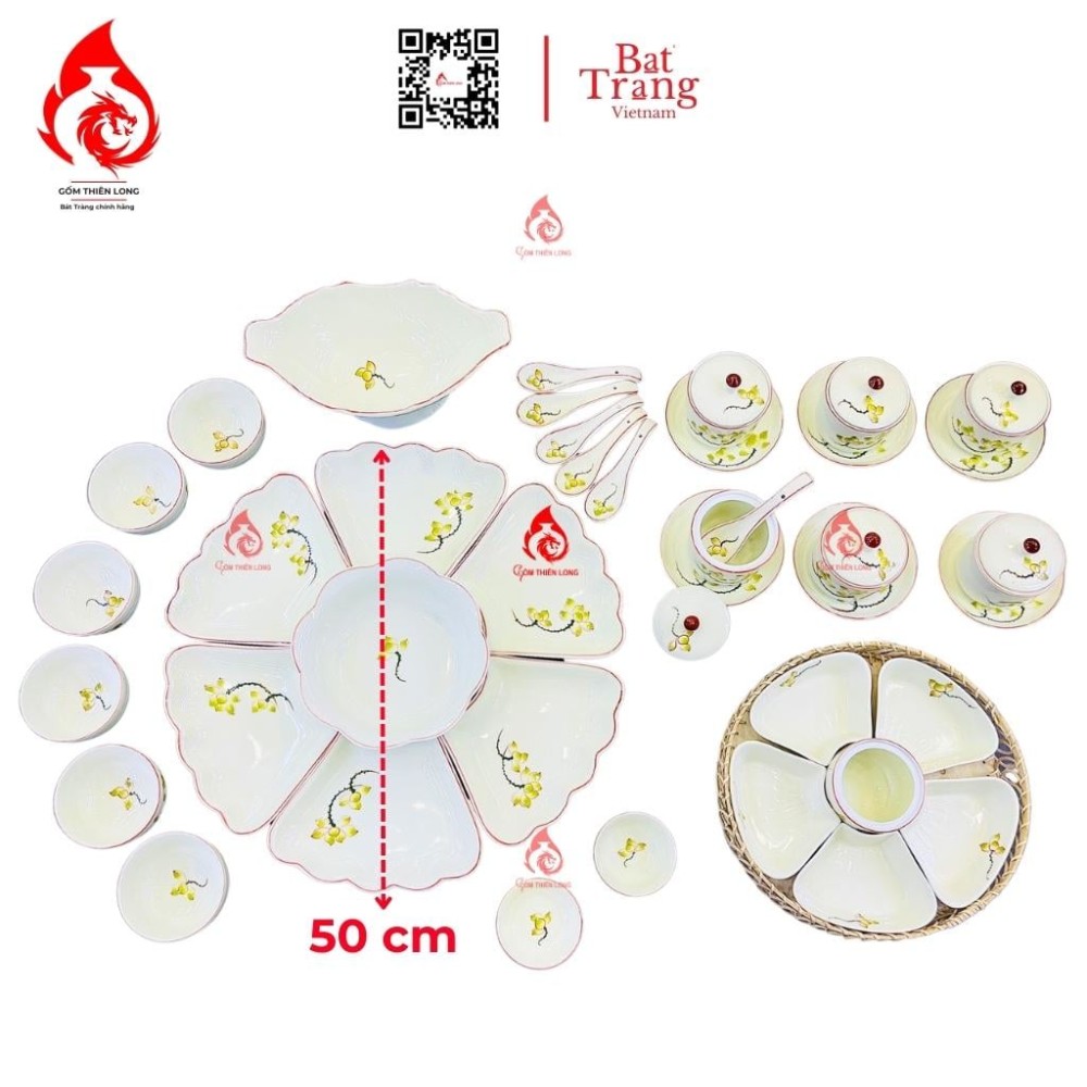 Bộ Bát Đĩa Hoa Mặt Trời Vẽ Sen Vàng 230909