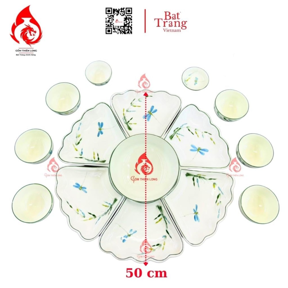 Bộ Bát Đĩa Hoa Mặt Trời Vẽ Trúc Chuồn 230911